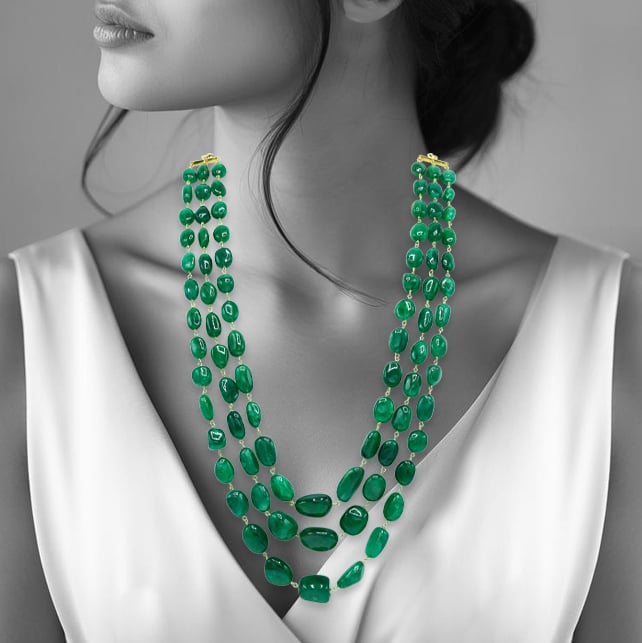 Emerald Beaded Three Line